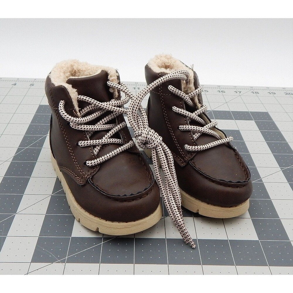 Oshkosh B'Gosh Toddler Faux Leather Ankle Brown Boots Size 6M Faux Fur Lined